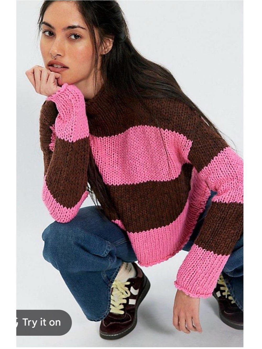 Chunky Pink and Brown Striped Women’s Sweater